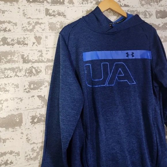 Under‎ Armour UA Mens Blue ColdGear Hooded Pullover Sweatshirt Activewear Size L - Picture 3 of 15
